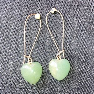 Green Aventurine Crystal Stone Heart Earrings Gold
